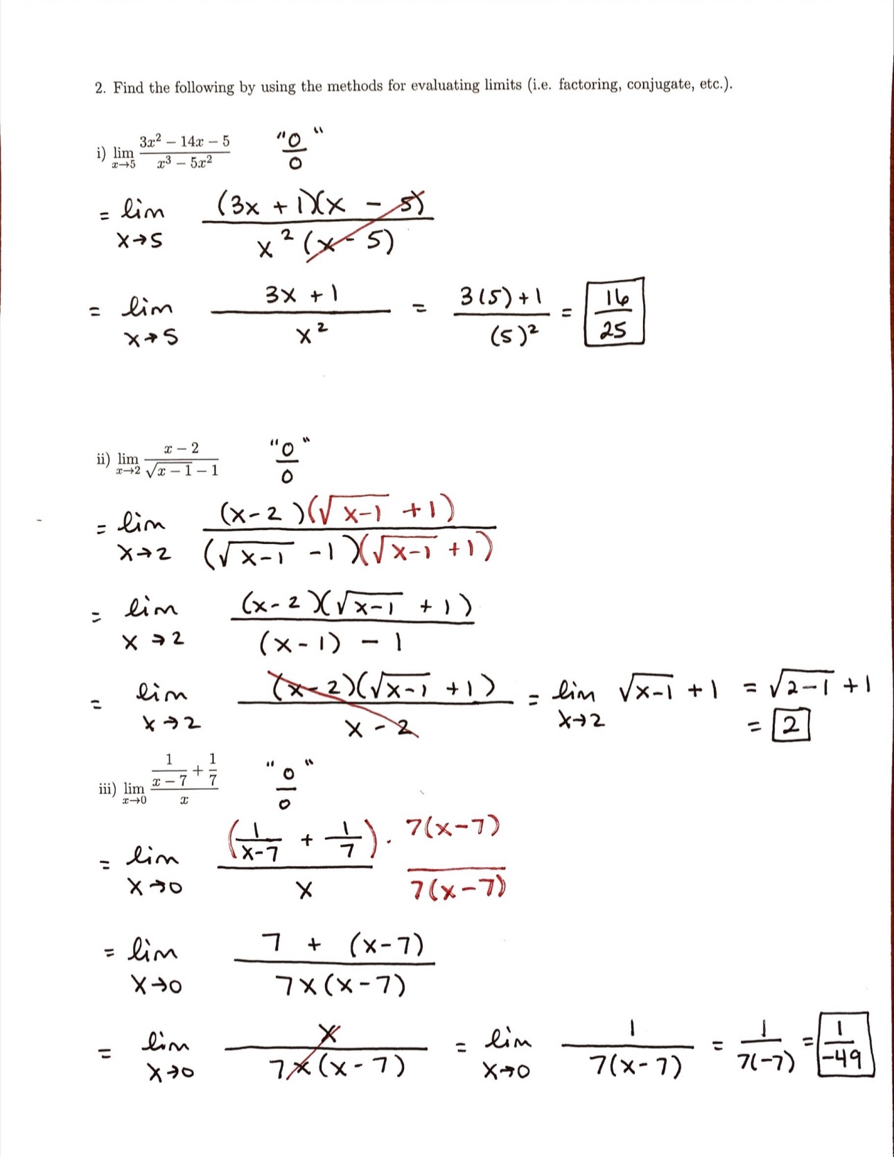 Find the following by using the methods for