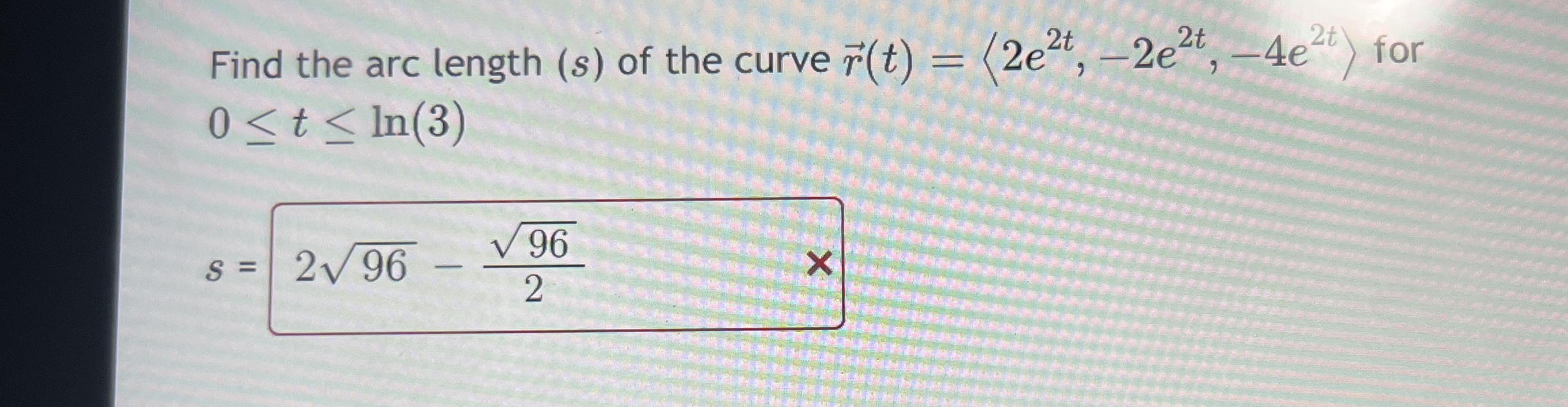 Find the arc length ( s ) of the curve vec ( r )