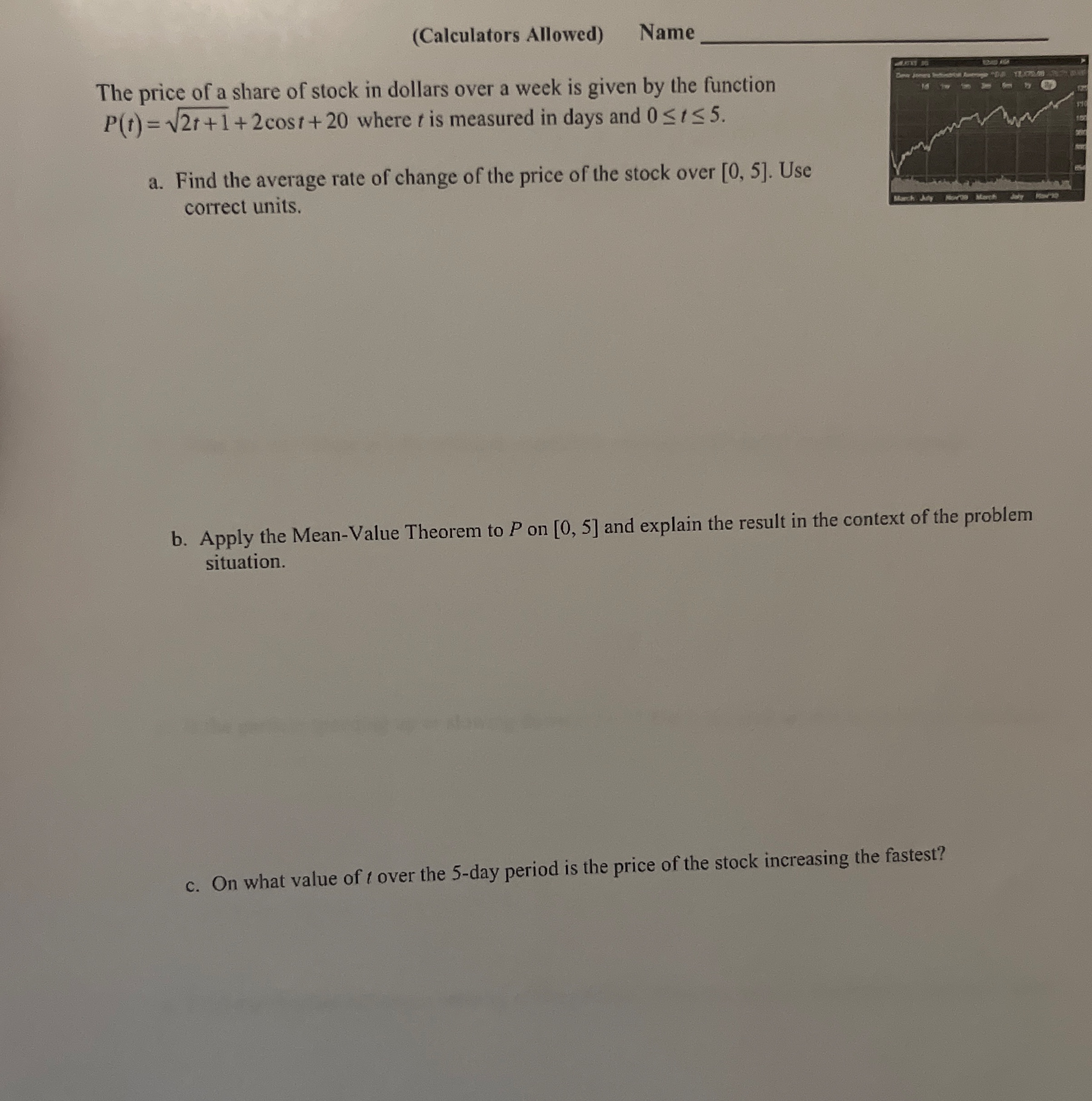 ( Calculators Allowed ) The price of a share of