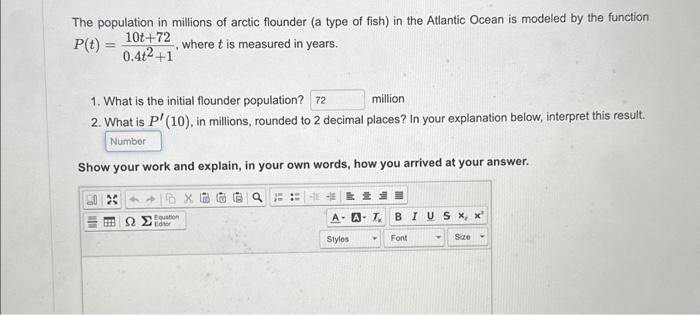 The population in millions of arctic flounder ( a