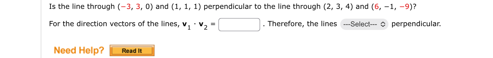 Is the line through ( - 3 , 3 , 0 ) and ( 1 , 1 ,