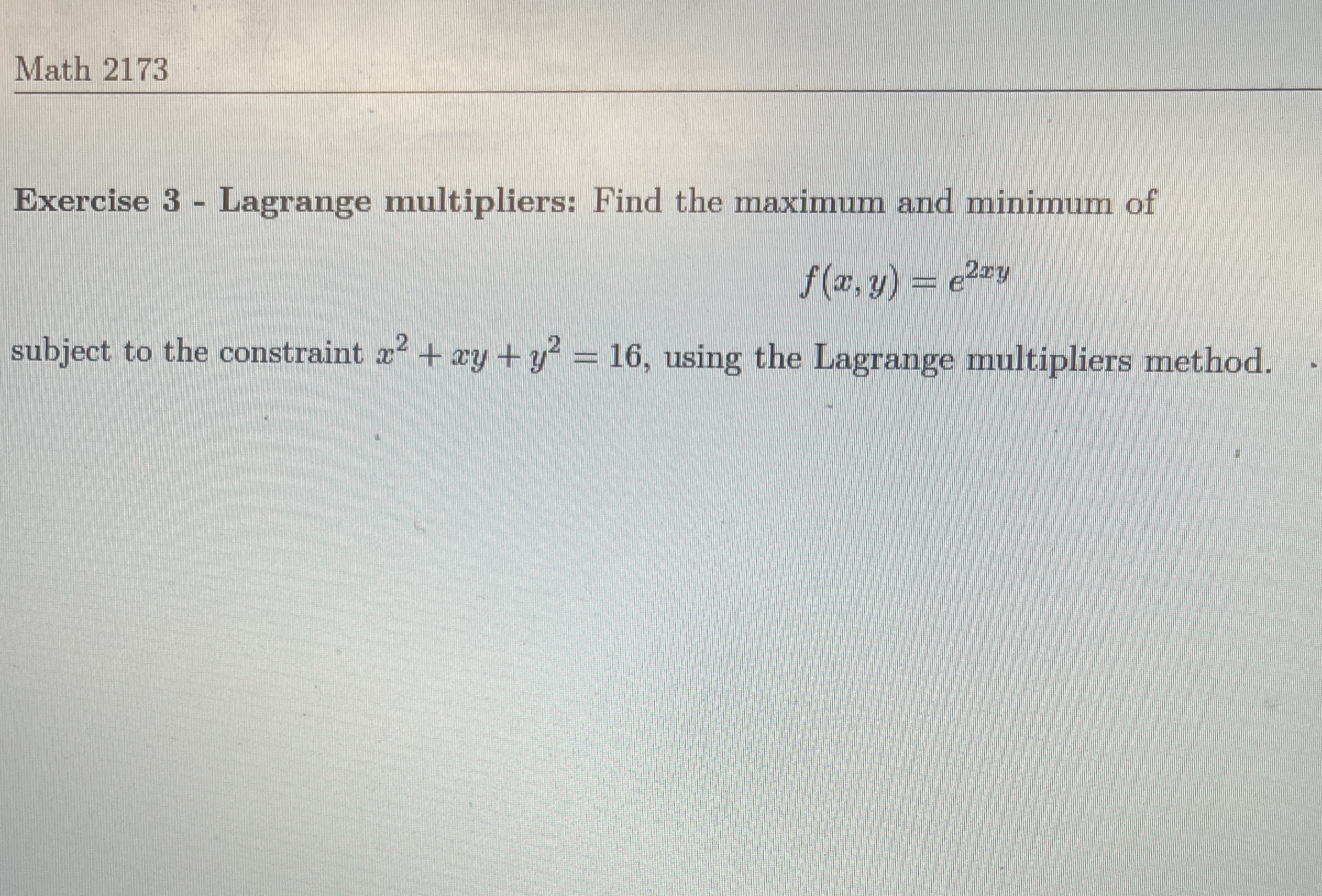 Math 2 1 7 3 Exercise 3 - Lagrange multipliers: