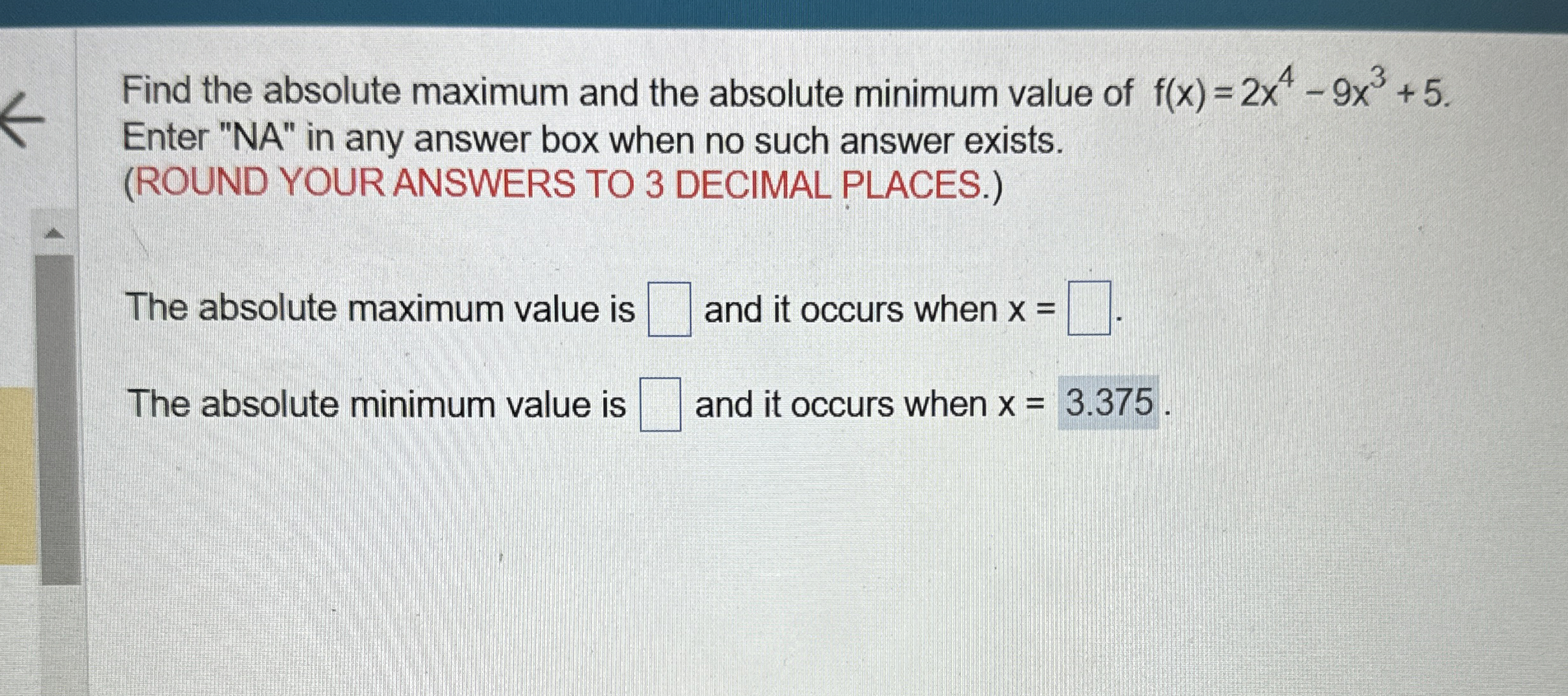 Find the absolute maximum and the absolute