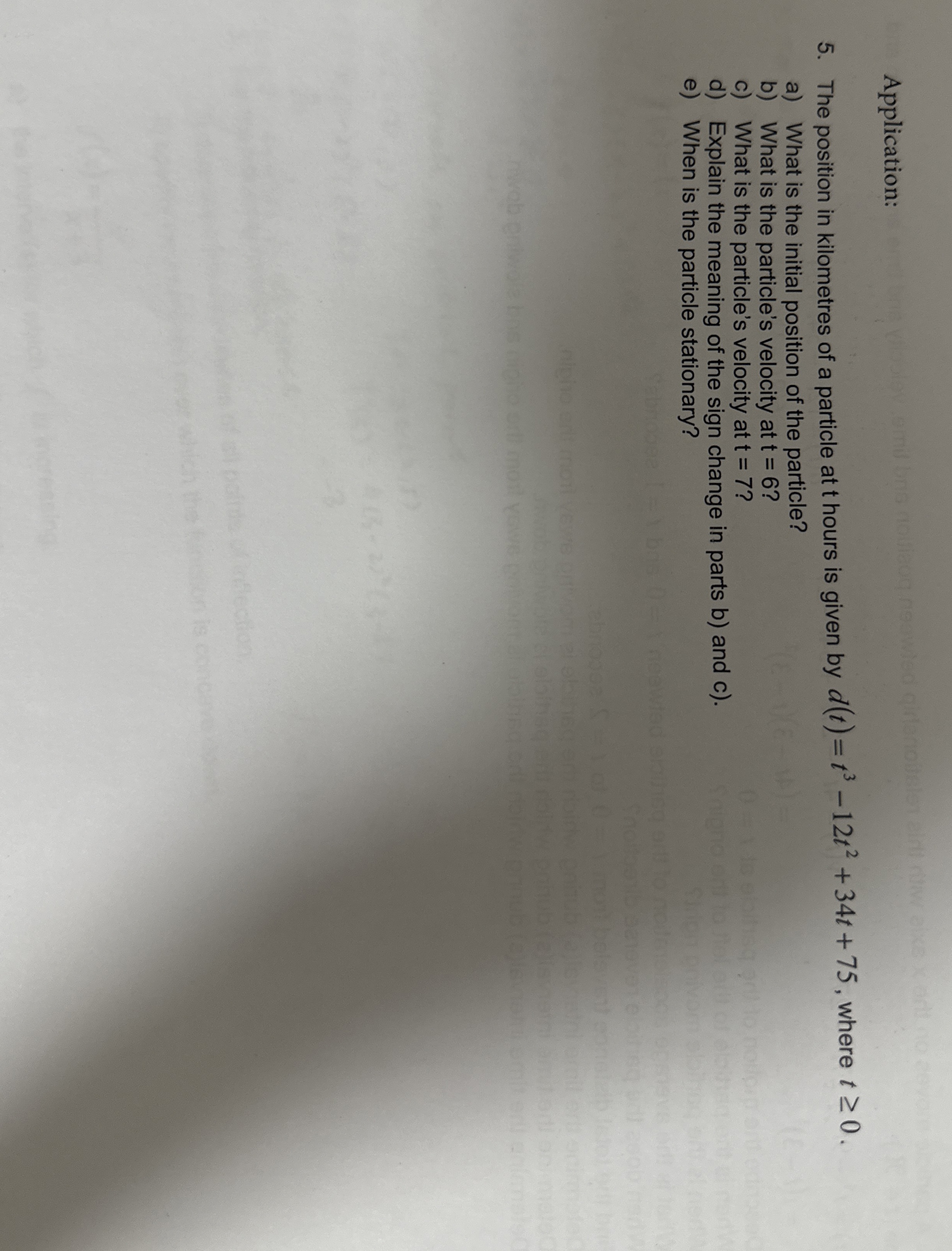 The position in kilometres of a particle at