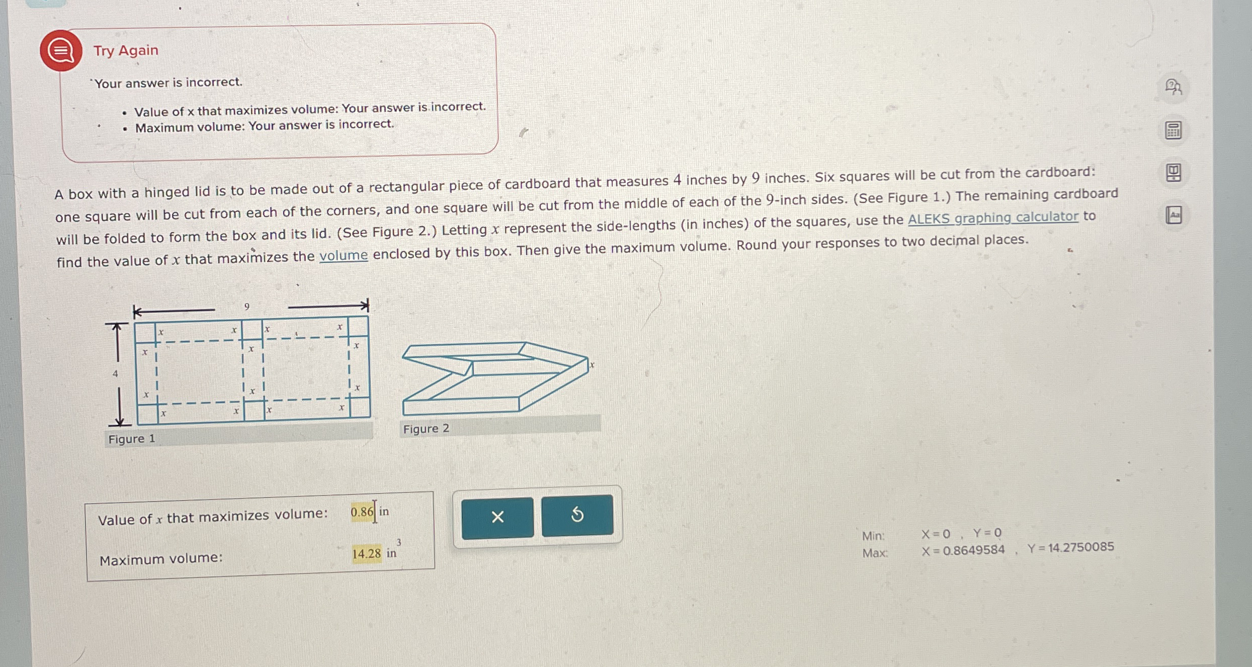 Try Again 'Your answer is incorrect. Value of x
