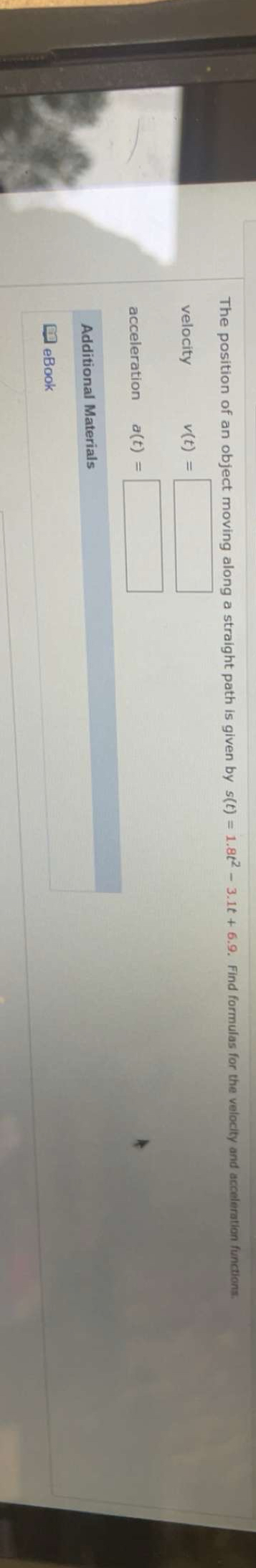 The position of an object moving along a straight