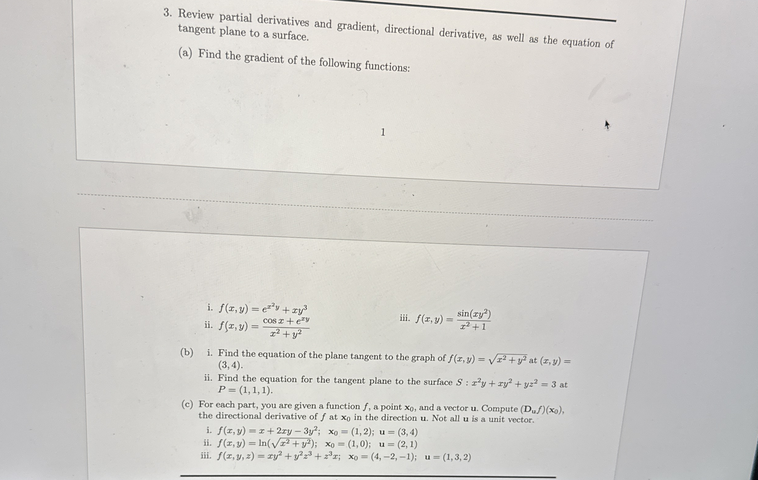 Review partial derivatives and gradient,