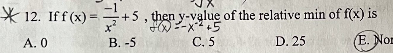 If f ( x ) = - 1 x 2 + 5 , then y - f - 2 ( x ) =