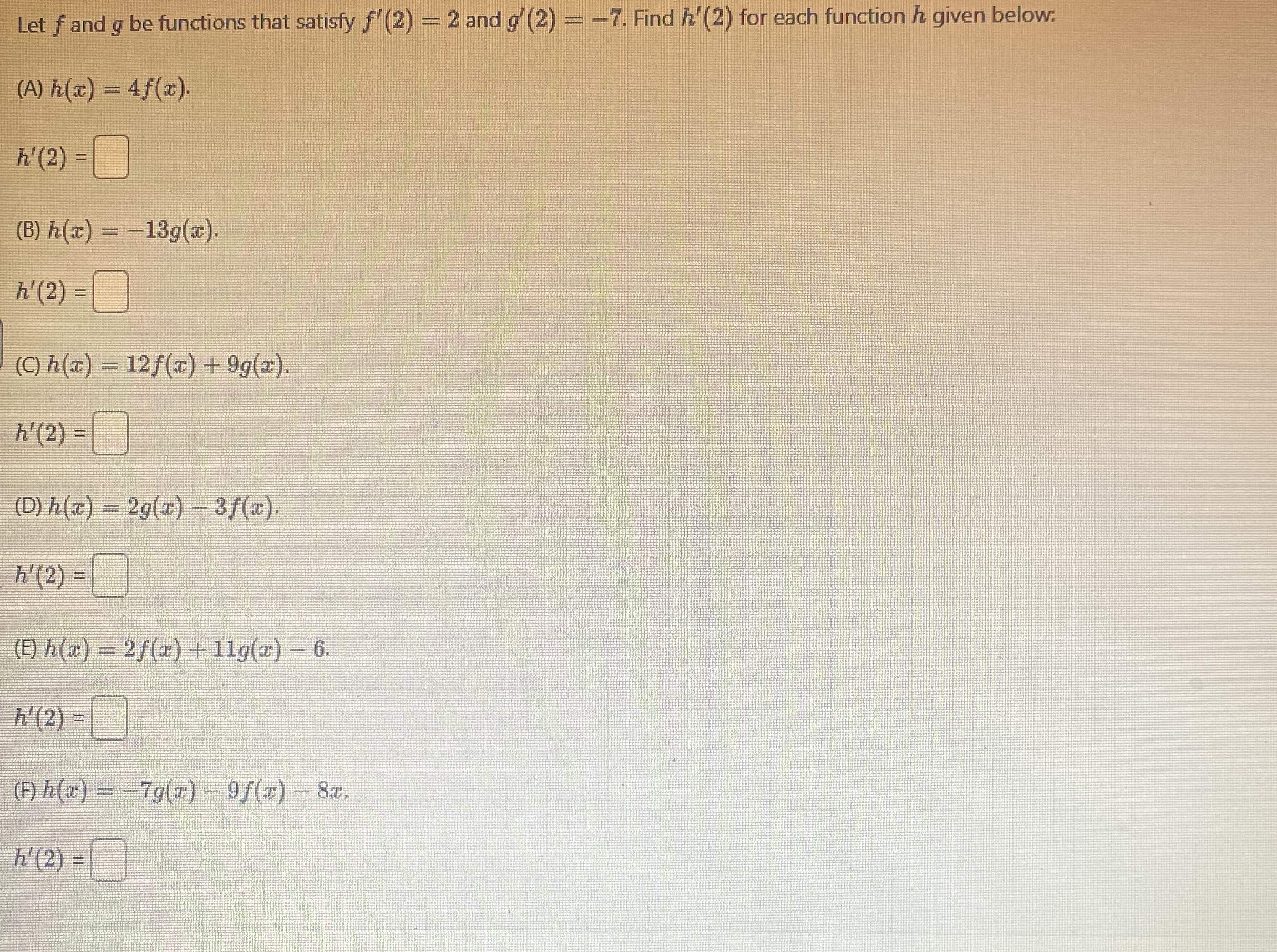 Let f and g be functions that satisfy f ' ( 2 ) =