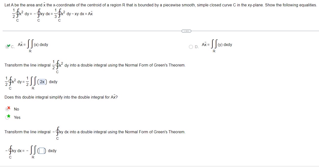 Let A be the area and x the x - coordinate of the