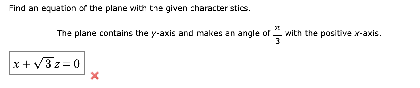 Find an equation of the plane with the given
