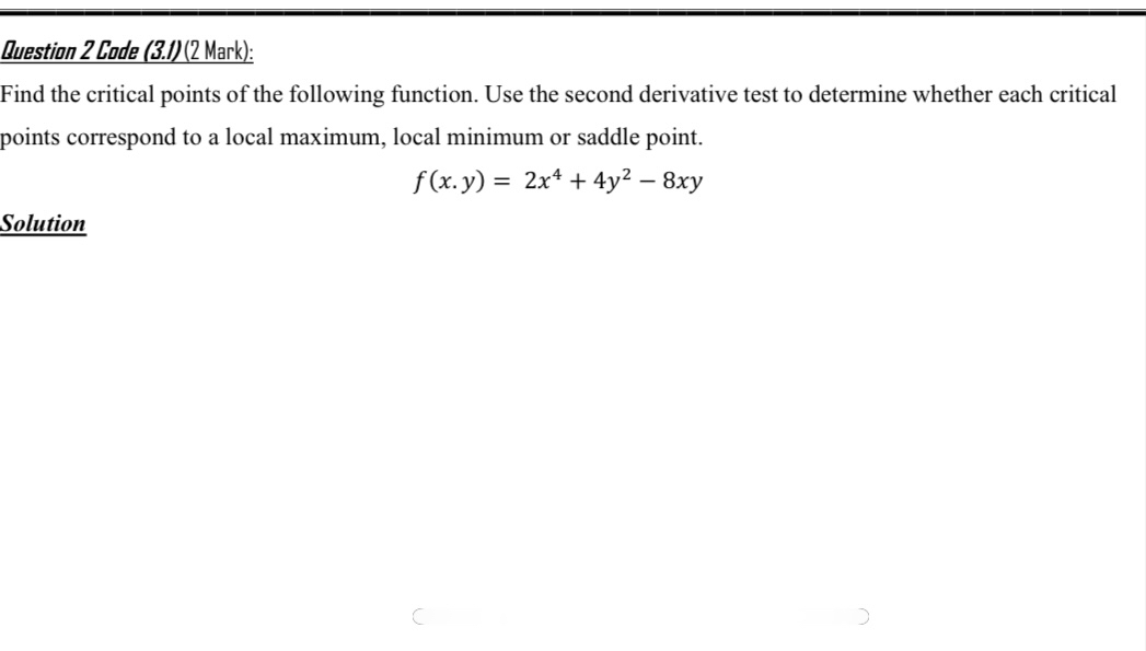 Question 2 Code ( 3 . 1 ) ( 2 Mark ) : Find the
