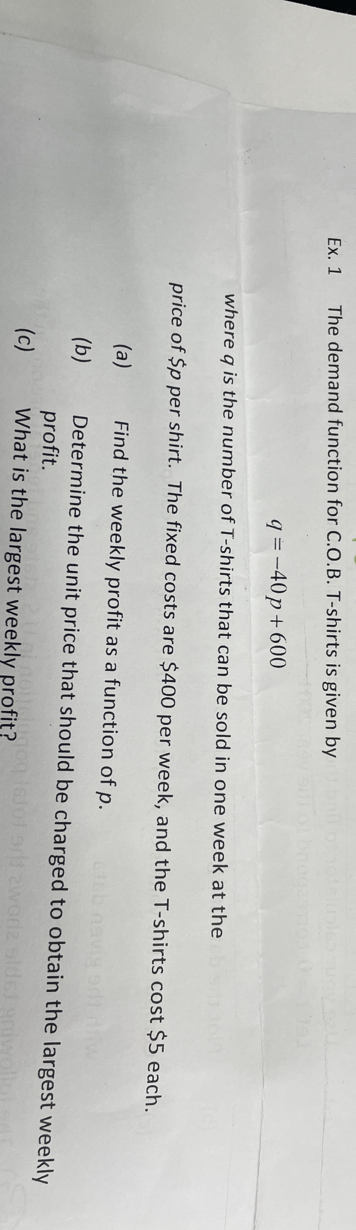 Ex . 1 The demand function for C . O . B . T -