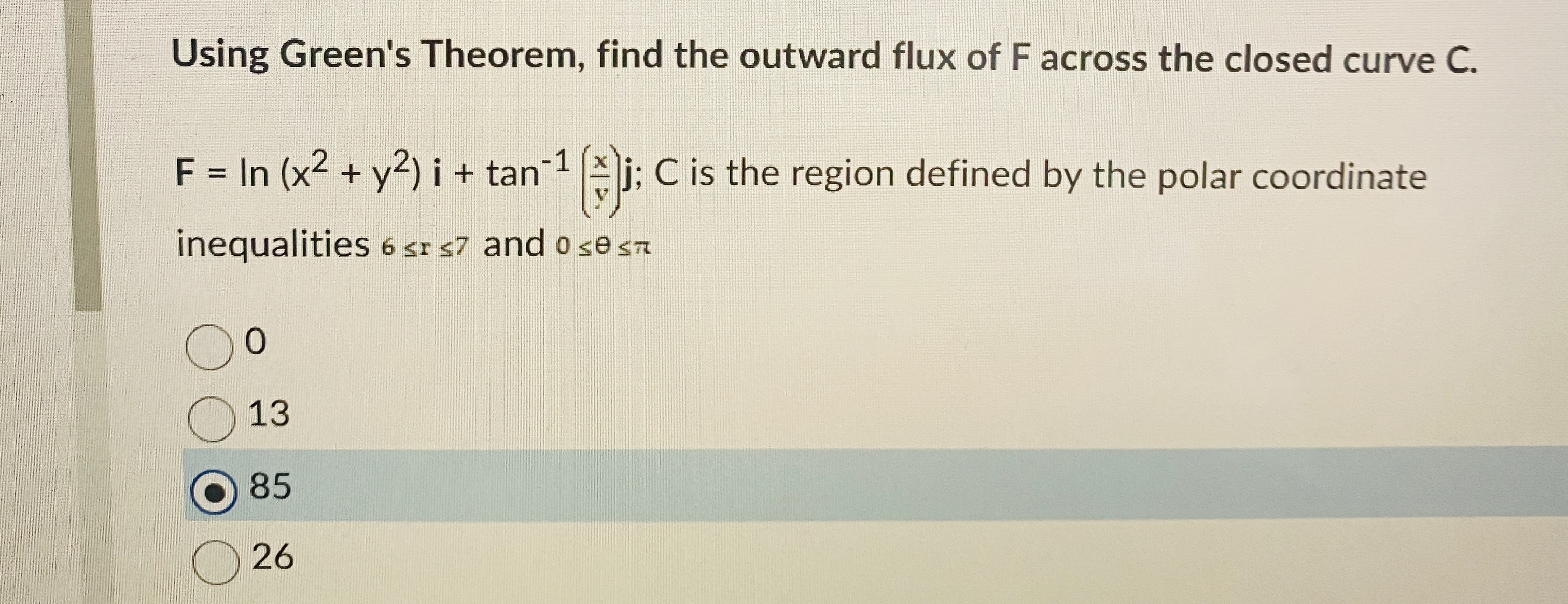 Using Green's Theorem, find the outward flux of F