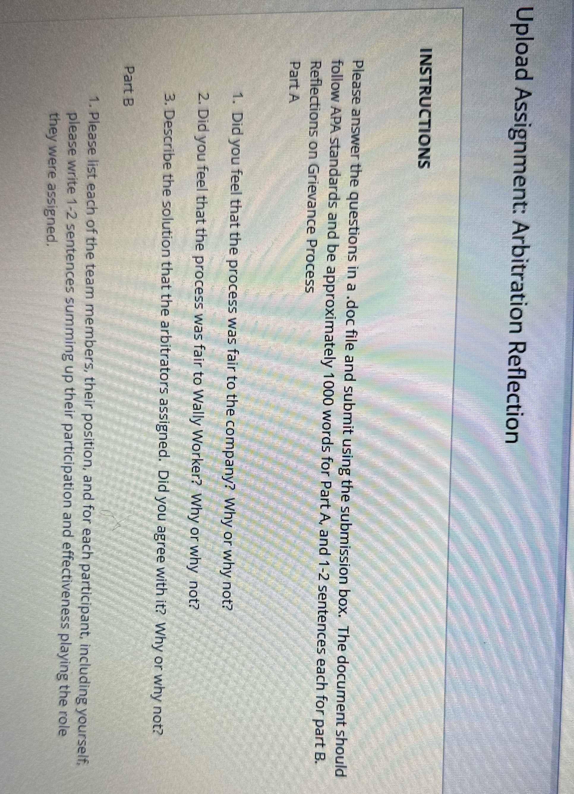 Upload Assignment: Arbitration Reflection