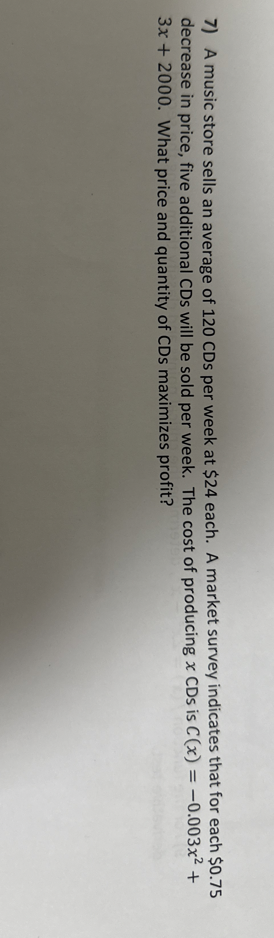 A music store sells an average of 1 2 0 CDs per