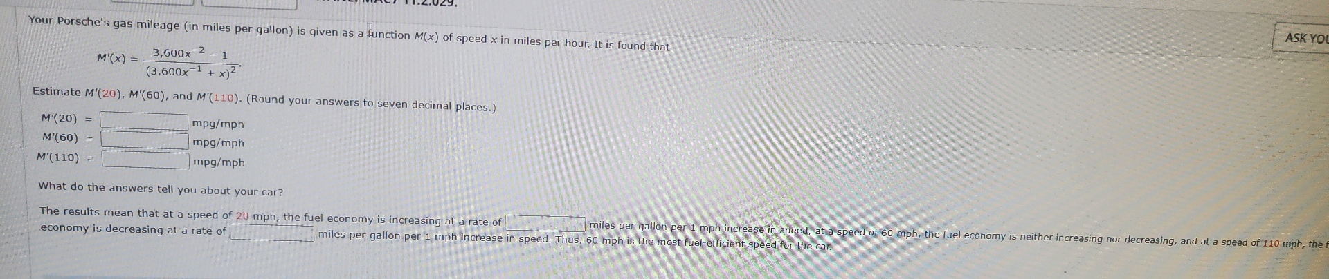 Your Porsche's gas mileage ( in miles per gallon