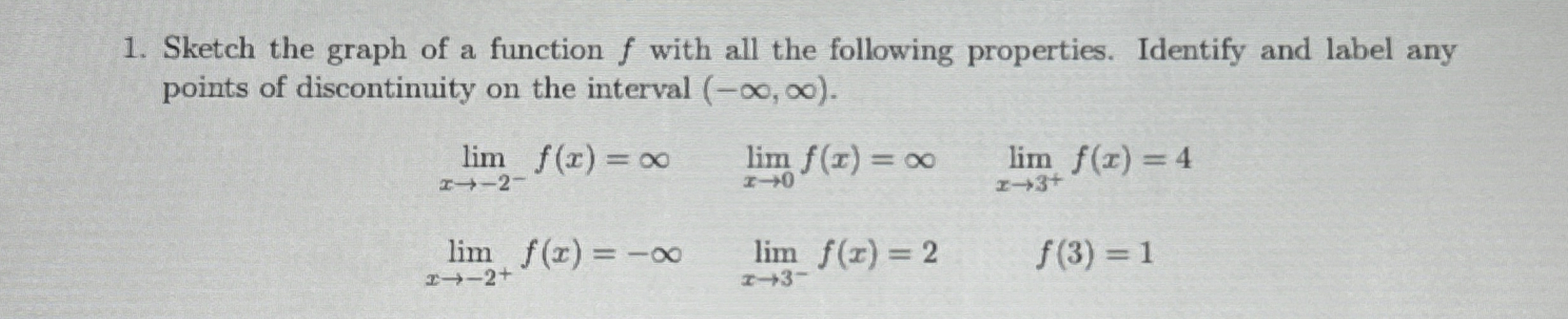 Sketch the graph of a function f with all the