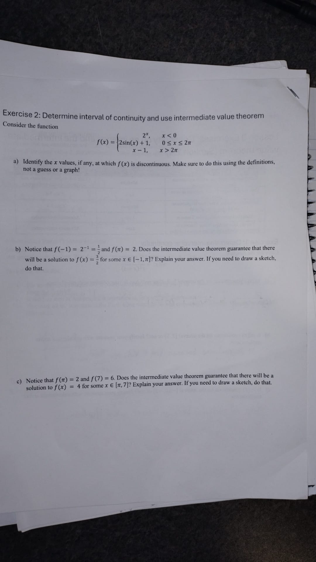 Exercise 2 : Determine interval of continuity and