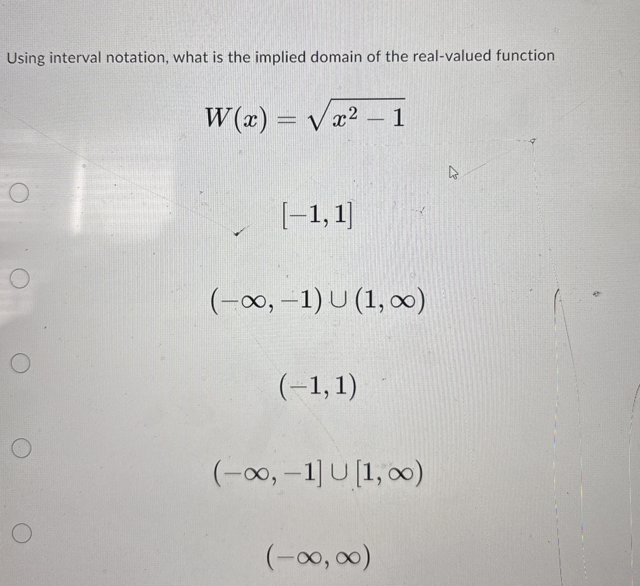 Using interval notation, what is the implied