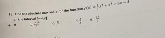 Find the absolute max value for the function f (