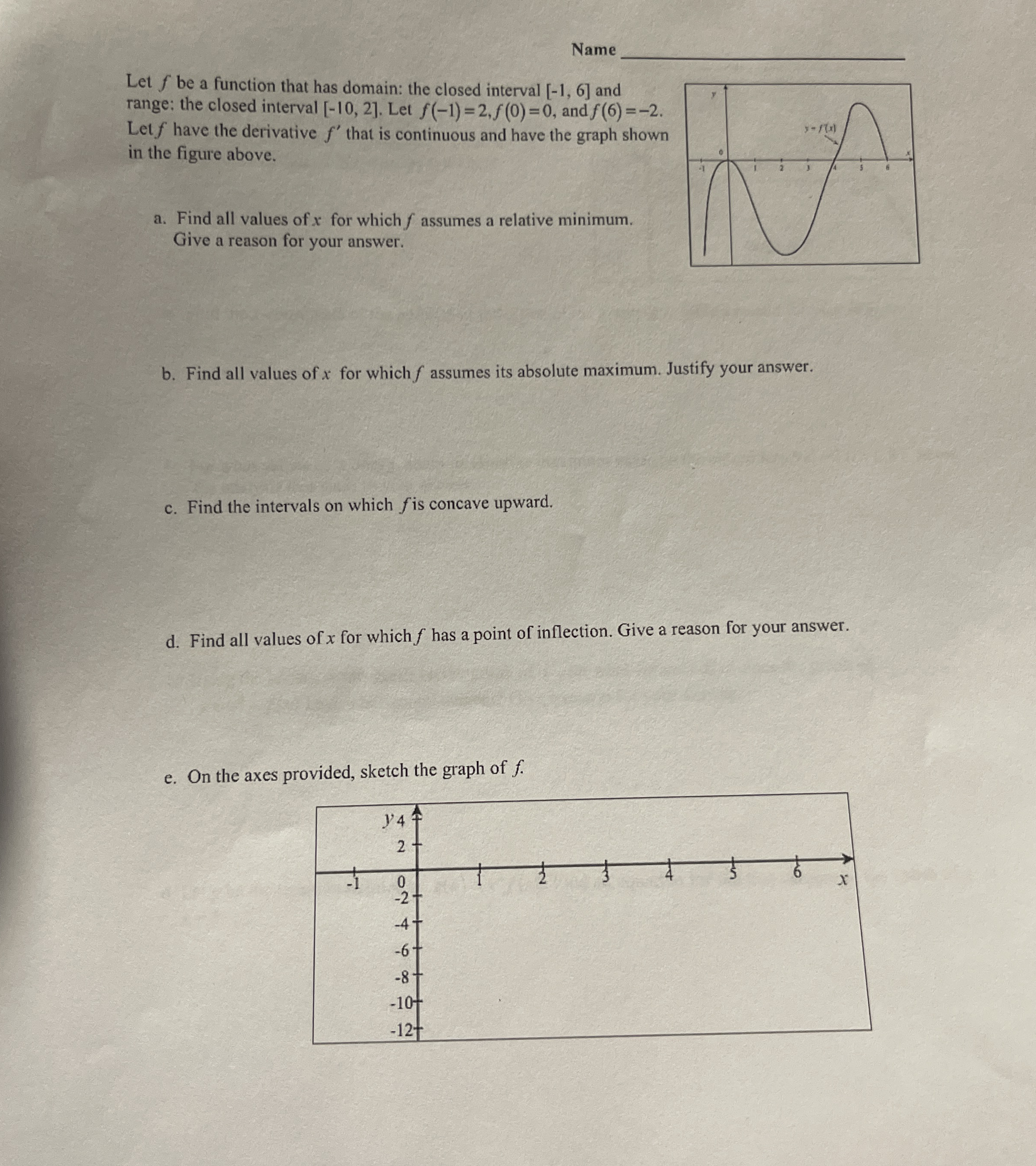 Let f be a function that has domain: the closed