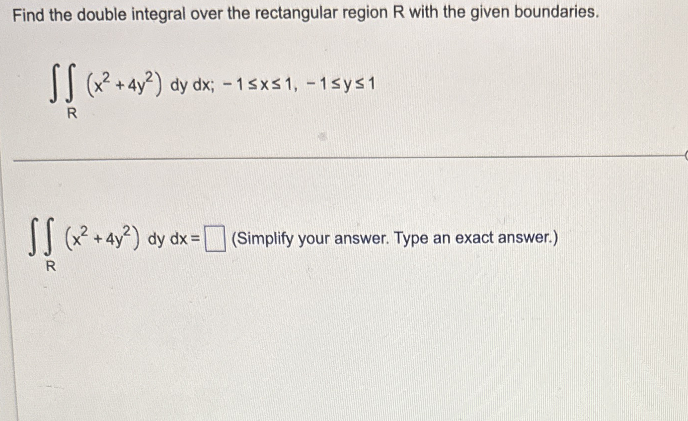 Find the double integral over the rectangular