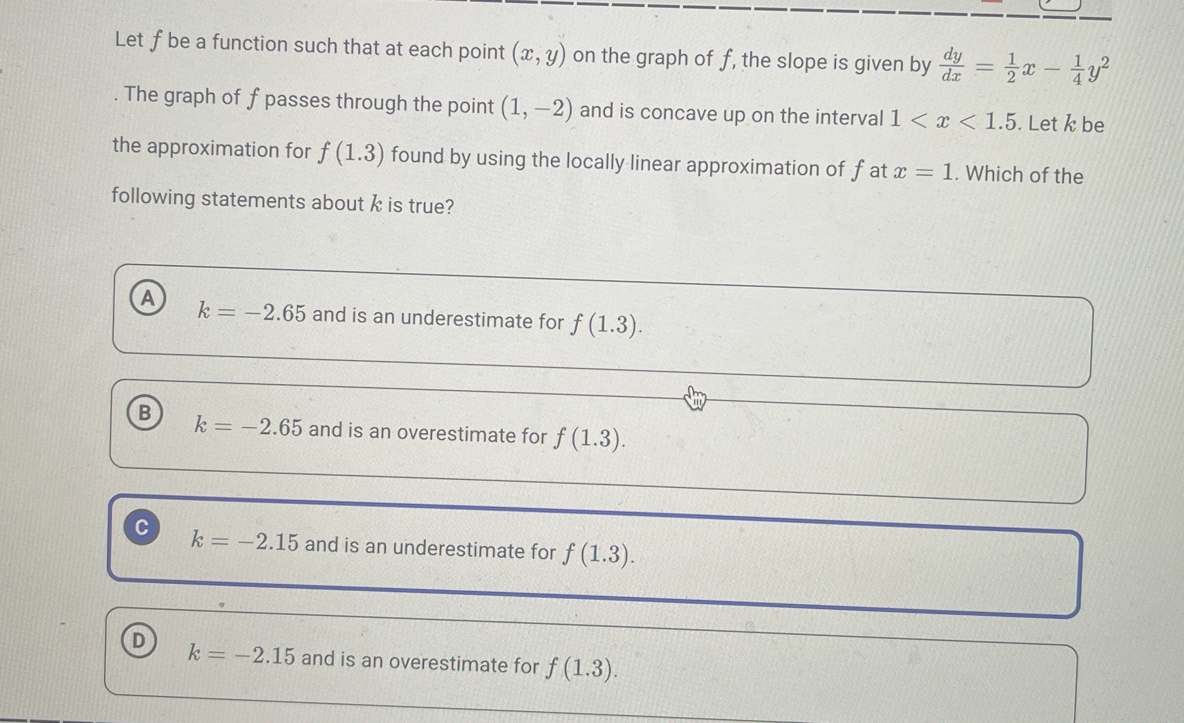 Let f be a function such that at each point ( x ,