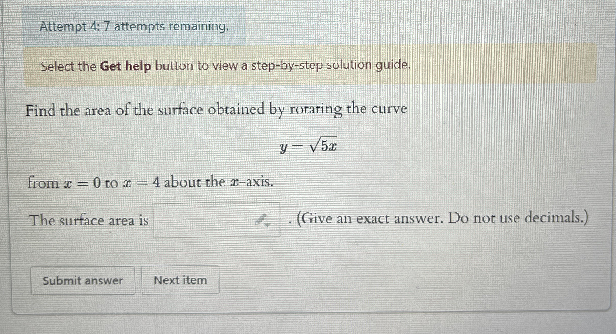 Attempt 4 : 7 attempts remaining. Select the Get
