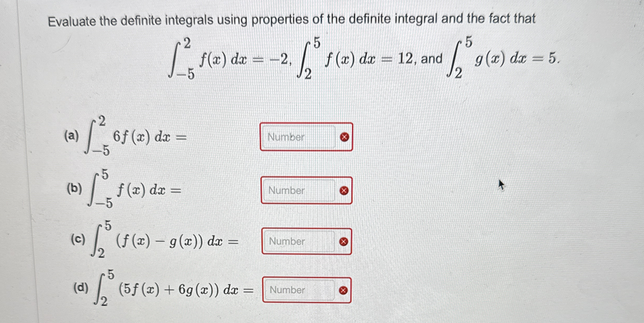 Evaluate the definite integrals using properties