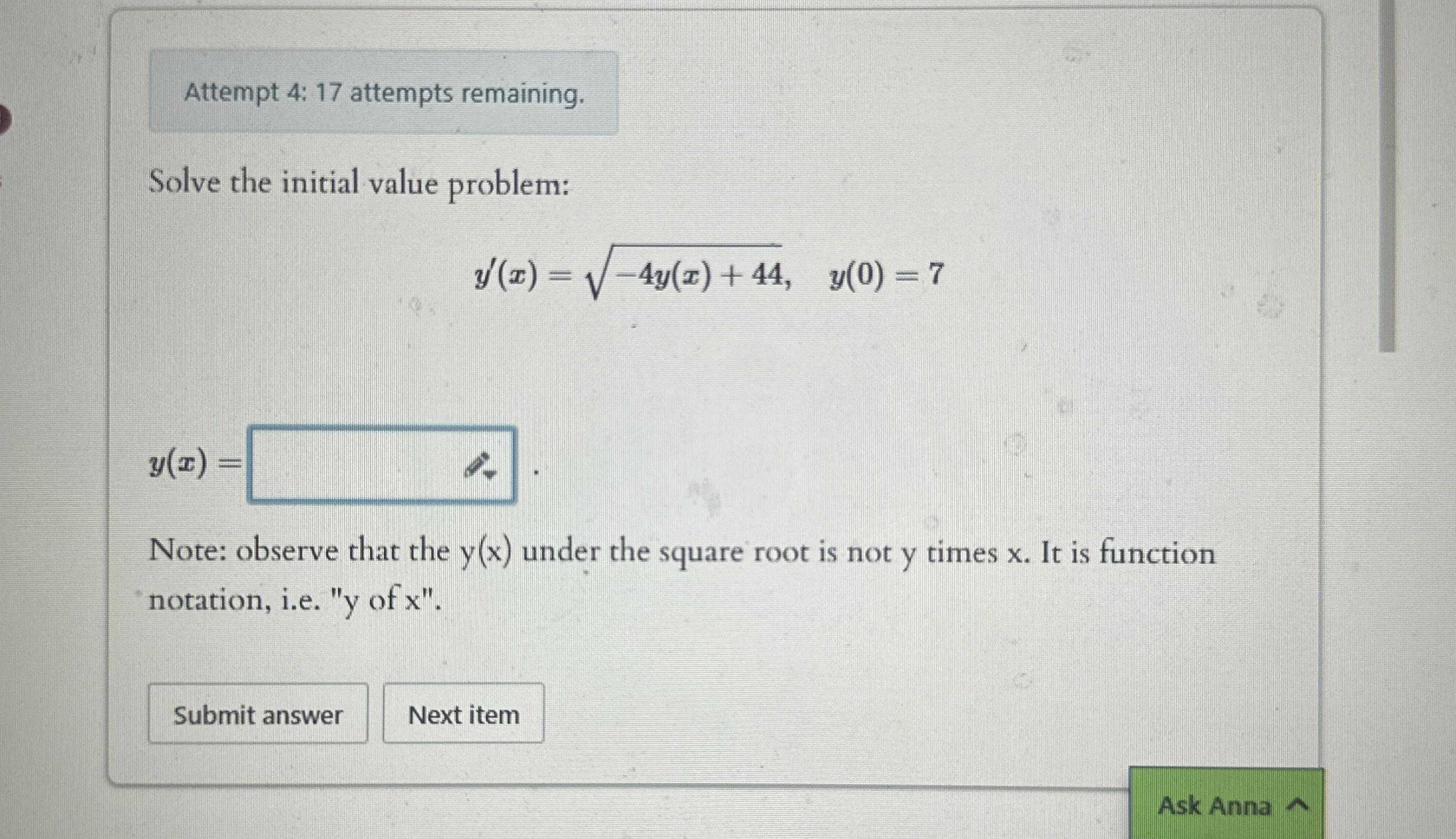 Attempt 4 : 1 7 attempts remaining. Solve the