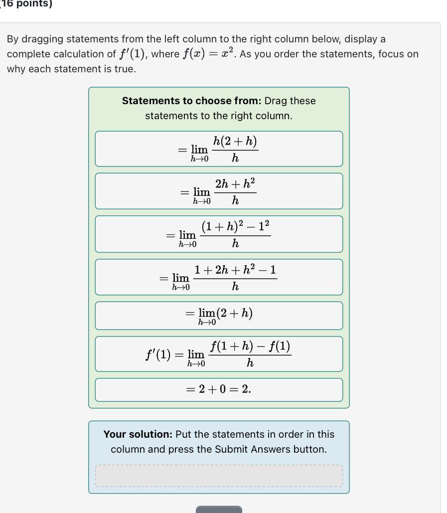 1 6 points ) By dragging statements from the left