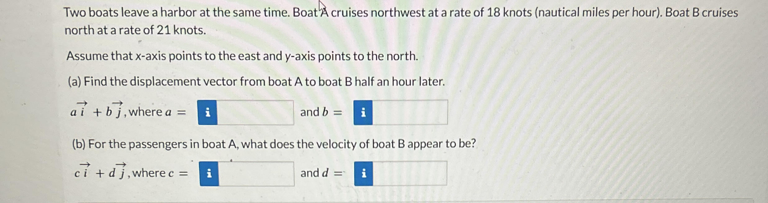 Two boats leave a harbor at the same time. BoatA