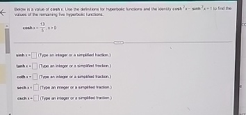 vaues of the remiering fire hyperbobi functions.