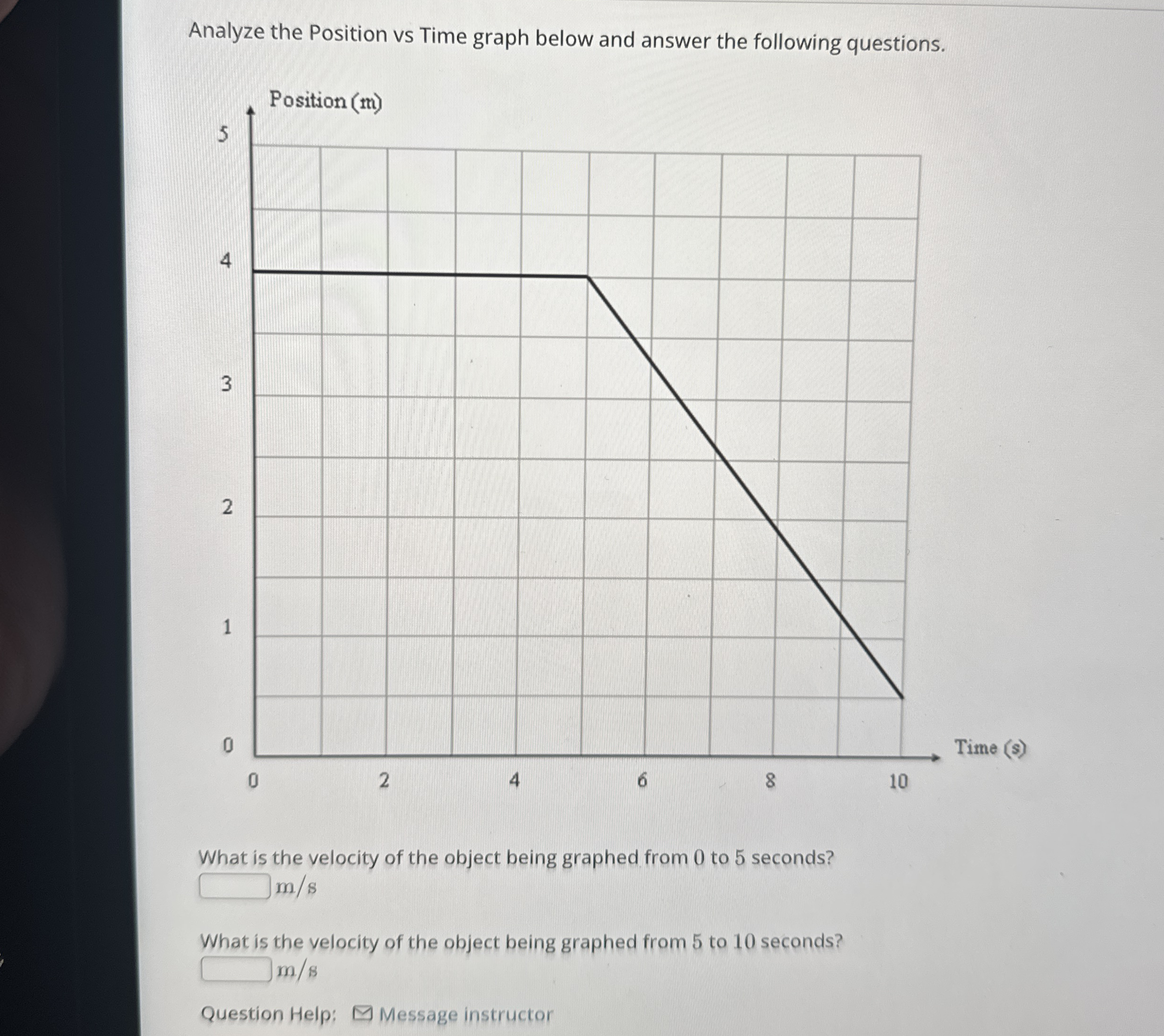 Analyze the Position vs Time graph below and