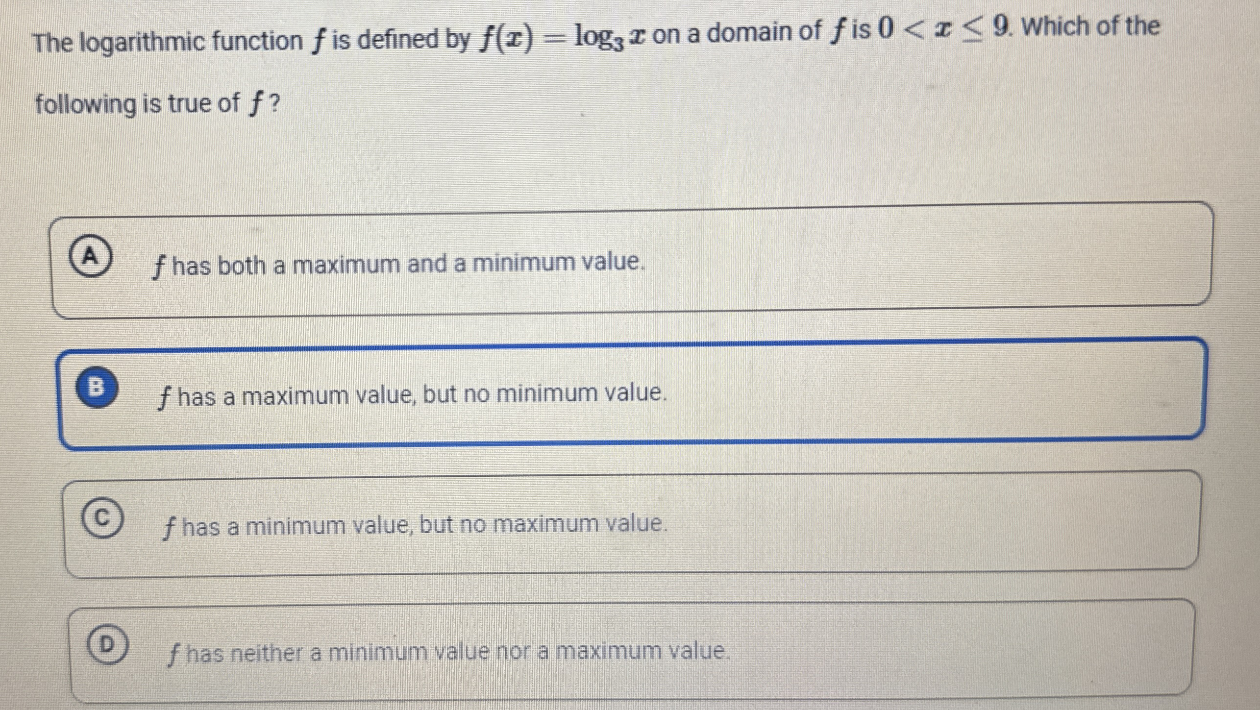 The logarithmic function f is defined by f ( x )
