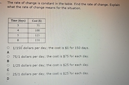 The rate of change is constant in the table. Find