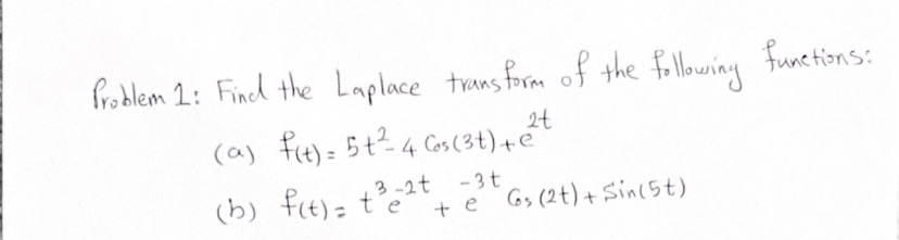 Problem 1 : Find the Laplace transform of the