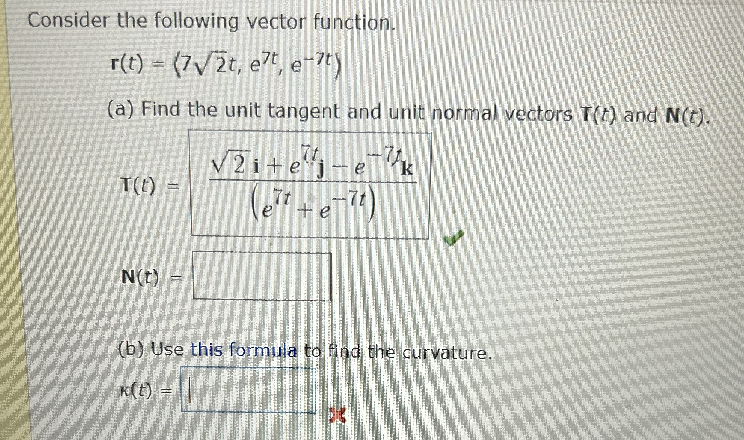 Consider the following vector function. r ( t ) =
