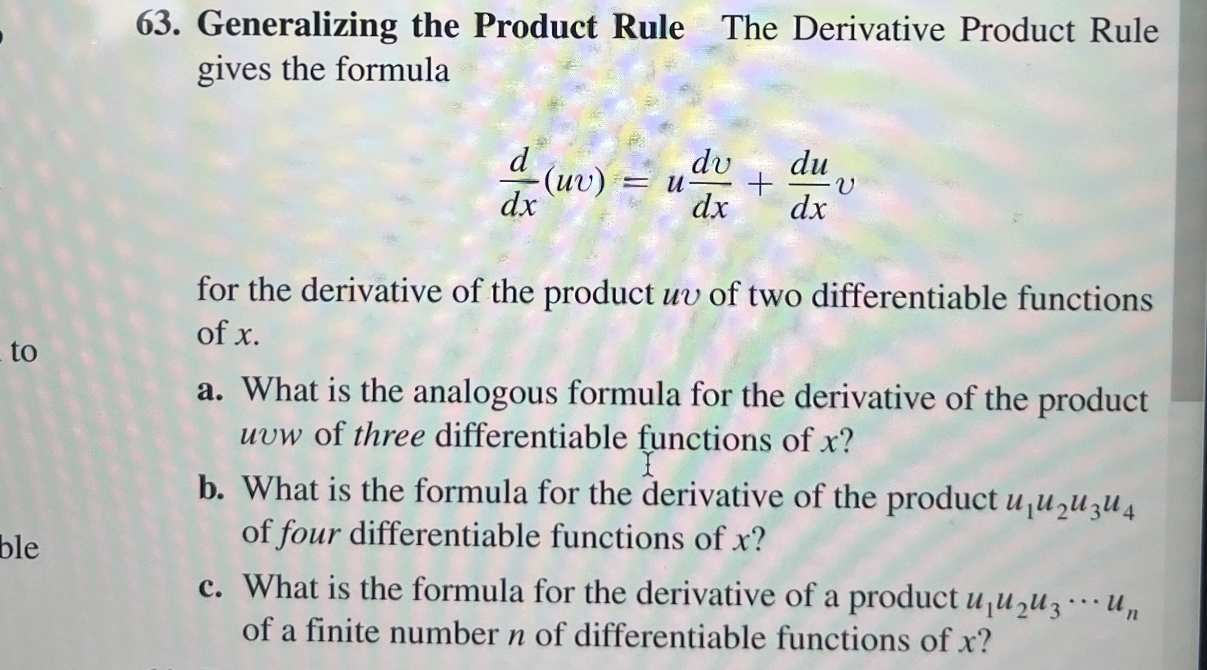 Generalizing the Product Rule The Derivative