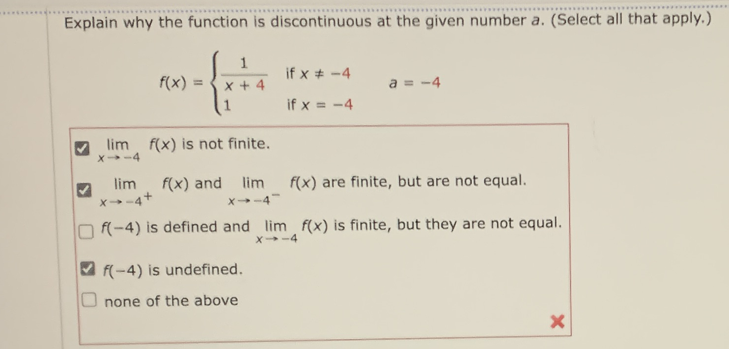 Explain why the function is discontinuous at the