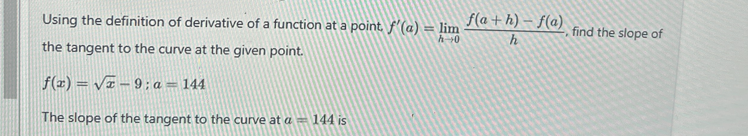 Using the definition of derivative of a function