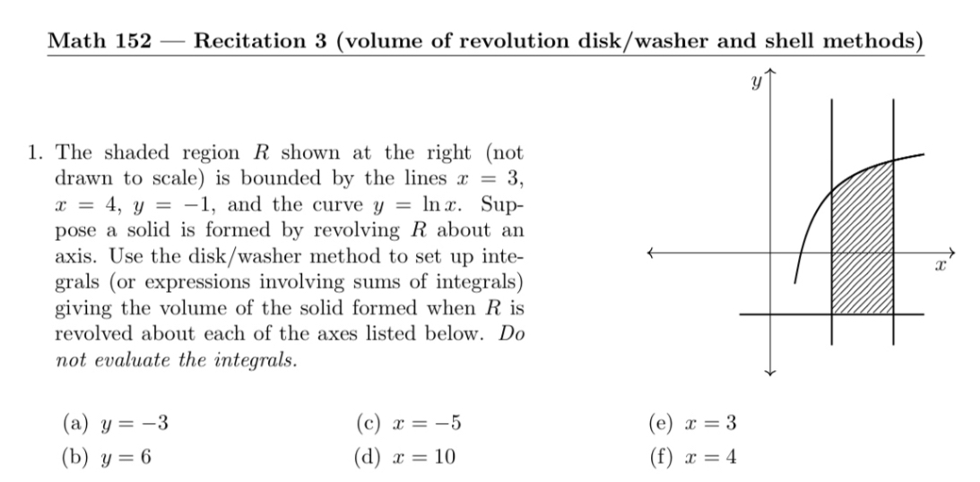 Math 1 5 2 - Recitation 3 ( volume of revolution