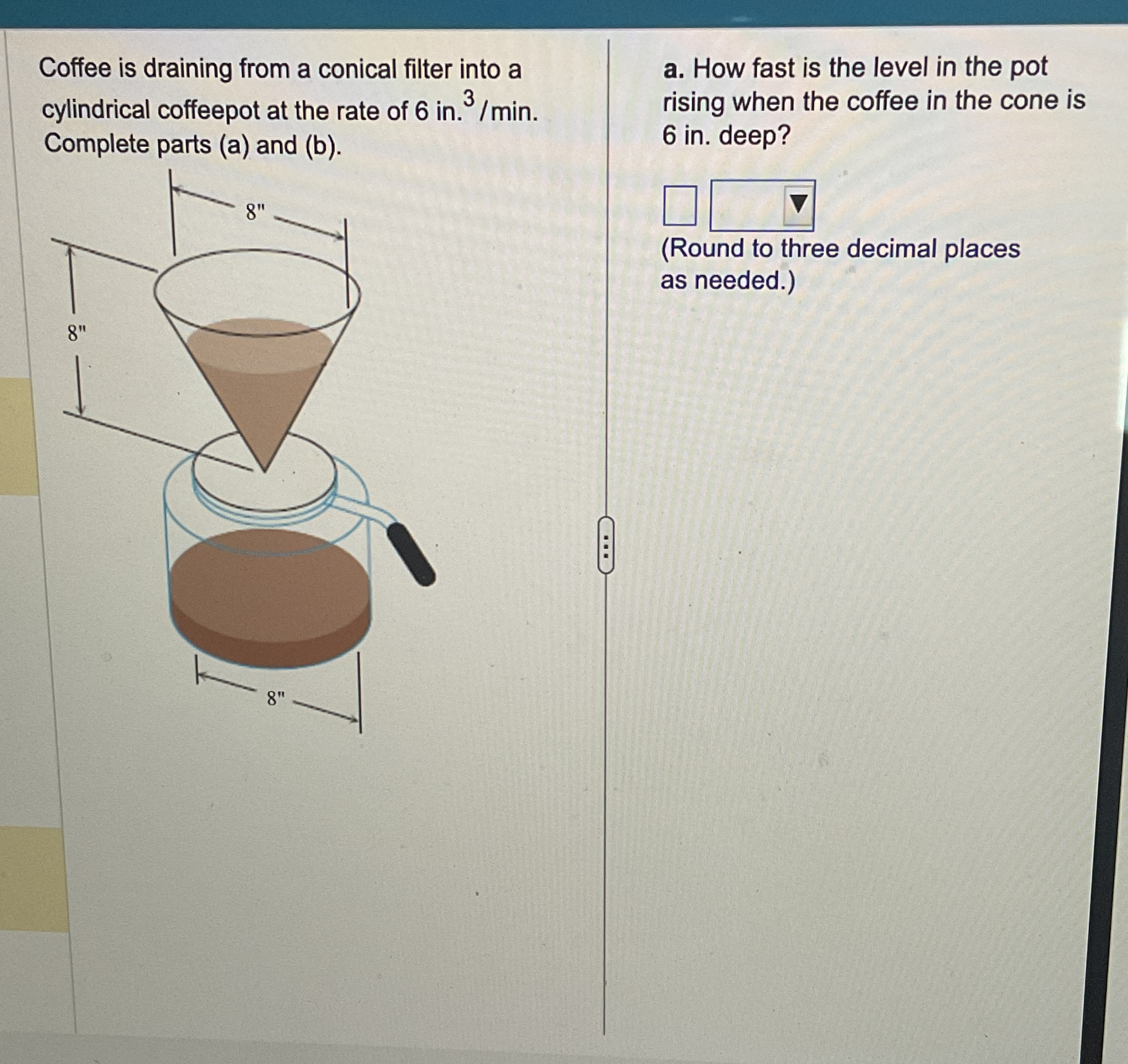 Coffee is draining from a conical filter into a