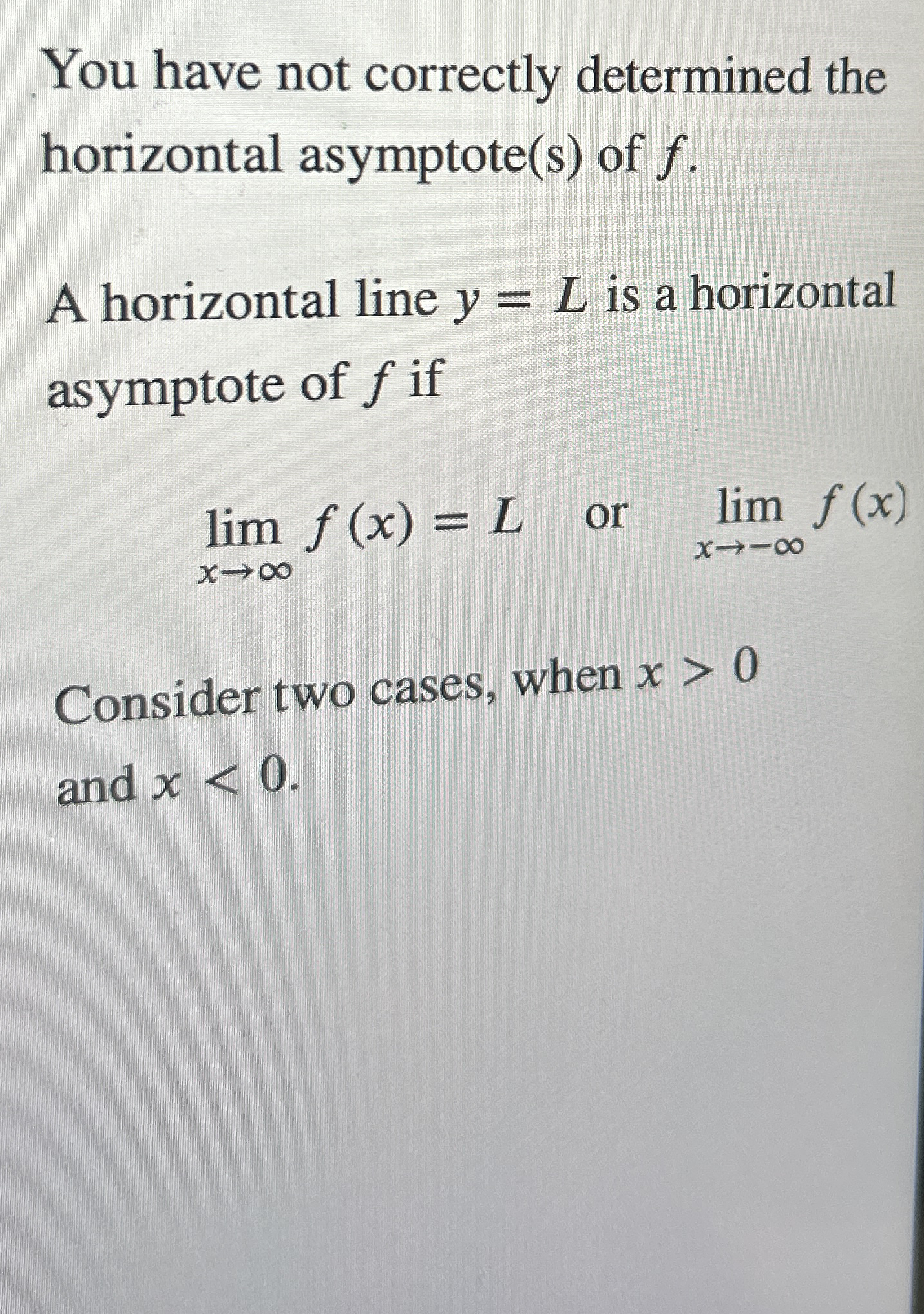 You have not correctly determined the horizontal