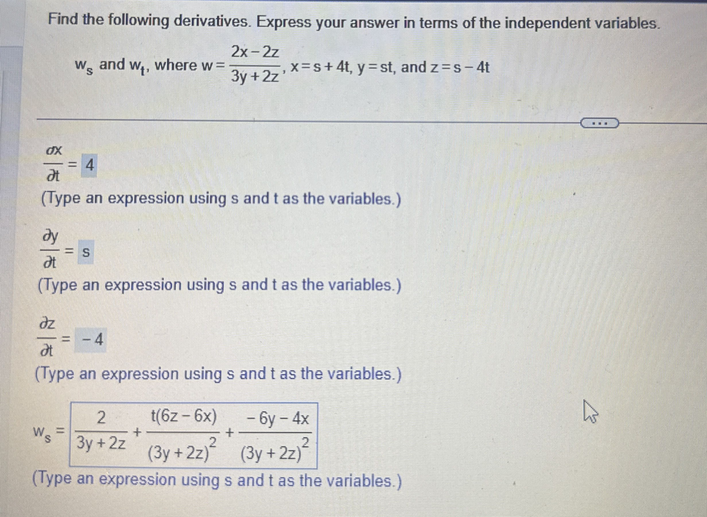 Find the following derivatives. Express your