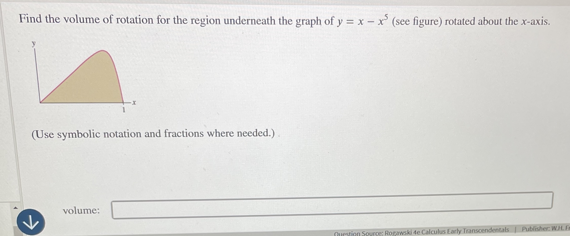 Find the volume of rotation for the region