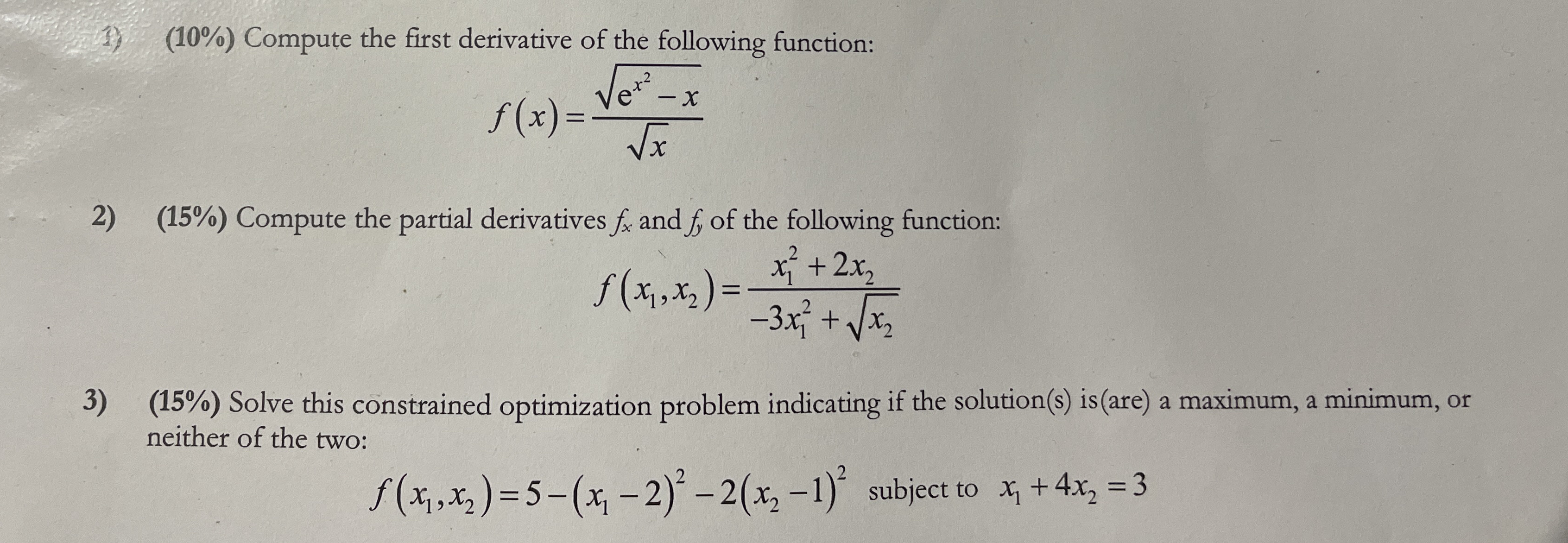 ( 1 0 % ) Compute the first derivative of the
