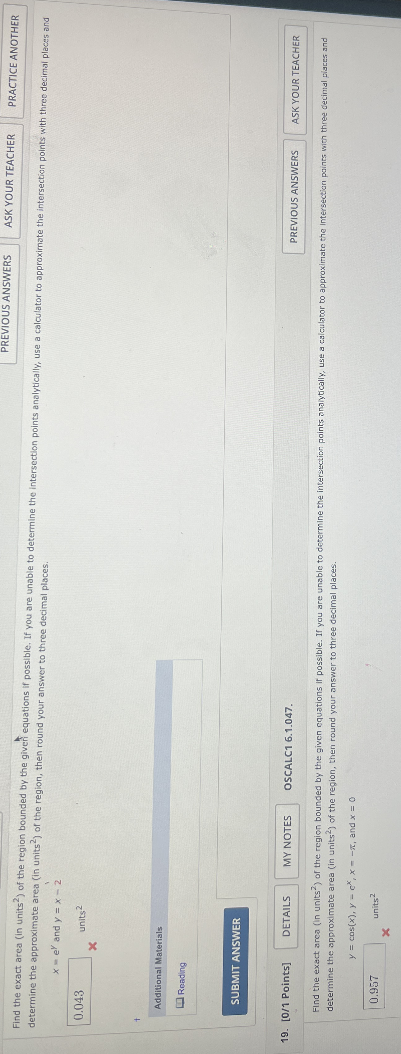 Question 1 8 - 1 9 please find the exact area in