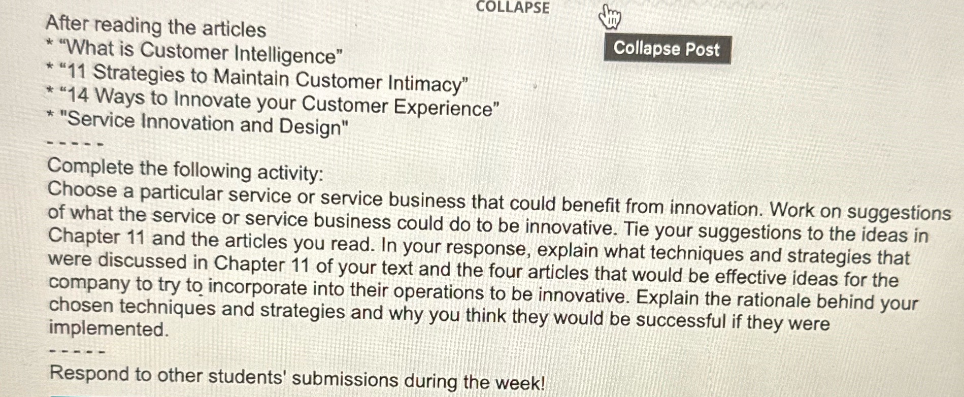 COLLAPSE After reading the articles Collapse Post